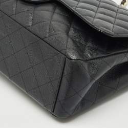 Pre Owned Chanel Black Quilted Caviar Leather Maxi Classic Double Flap Bag