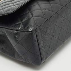 Pre Owned Chanel Black Quilted Caviar Leather Maxi Classic Double Flap Bag