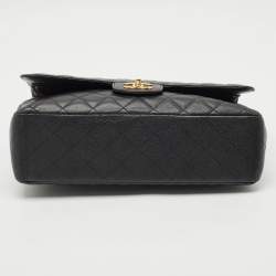 Pre Owned Chanel Black Quilted Caviar Leather Maxi Classic Double Flap Bag