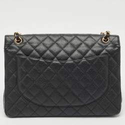Pre Owned Chanel Black Quilted Caviar Leather Maxi Classic Double Flap Bag
