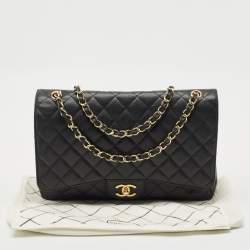 Pre Owned Chanel Black Quilted Caviar Leather Maxi Classic Double Flap Bag