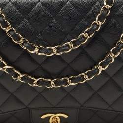 Pre Owned Chanel Black Quilted Caviar Leather Maxi Classic Double Flap Bag