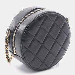 Pre Owned Chanel Round Mini Black Lambskin Shoulder Bag