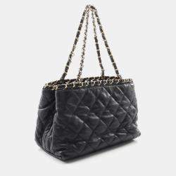 Pre Owned Chanel Matelassé Black Lambskin Leather Chain Shoulder Tote Bag GHW