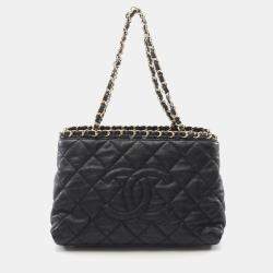 Pre Owned Chanel Matelassé Black Lambskin Leather Chain Shoulder Tote Bag GHW
