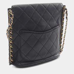 Pre Owned Chanel Matelasse Black Lambskin Chain Shoulder Bag
