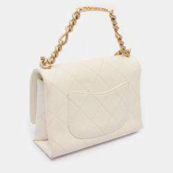 Pre Owned Chanel Matelasse White Grained Calfskin Chain Shoulder Bag