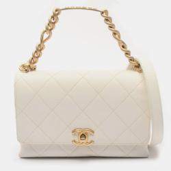 Pre Owned Chanel Matelasse White Grained Calfskin Chain Shoulder Bag