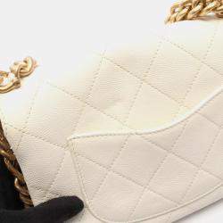 Pre Owned Chanel Matelasse White Grained Calfskin Chain Shoulder Bag