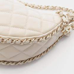 Pre Owned Chanel Matelasse Small Cream Lambskin Hobo Shoulder Bag