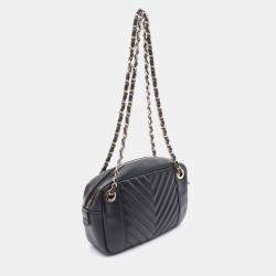 Pre Owned Chanel V-Stitch Chevron Black Lambskin Chain Shoulder Bag