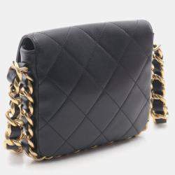 Pre Owned Chanel Matelasse Small Flap Black Lambskin Chain Shoulder Bag