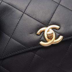 Pre Owned Chanel Matelasse Small Flap Black Lambskin Chain Shoulder Bag