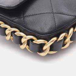 Pre Owned Chanel Matelasse Small Flap Black Lambskin Chain Shoulder Bag
