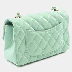 Pre Owned Chanel Matelasse Mini Green Lambskin Chain Shoulder Bag