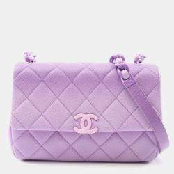 Pre Owned Chanel Matelasse Plastic Chain Shoulder Bag Crossbody Calfskin Purple