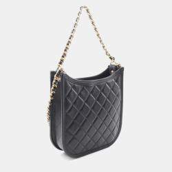Pre Owned Chanel CC Black Lambskin Chain Hobo Bag