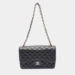 Pre Owned Chanel Classic Double Flap Jumbo Black Calfskin Chain Shoulder Bag