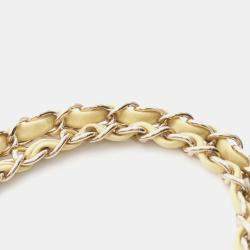 Pre Owned Chanel Matelasse W Flap Yellow Lambskin Chain Shoulder Bag