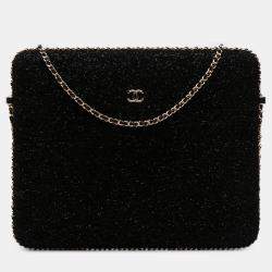 Pre Owned Chanel Black Tweed Chain Around Tablet Holder