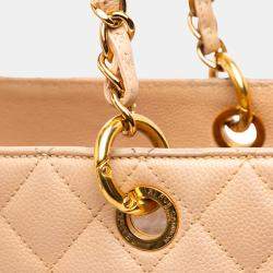 Pre Owned Chanel Beige Brown Caviar Grand Shopping Tote