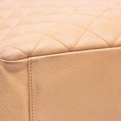 Pre Owned Chanel Beige Brown Caviar Grand Shopping Tote