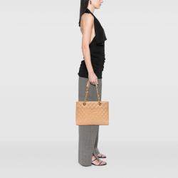 Pre Owned Chanel Beige Brown Caviar Grand Shopping Tote