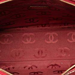 Pre Owned Chanel Red CC Lambskin Wild Stitch Handbag