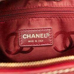 Pre Owned Chanel Red CC Lambskin Wild Stitch Handbag