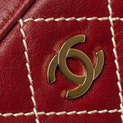 Pre Owned Chanel Red CC Lambskin Wild Stitch Handbag