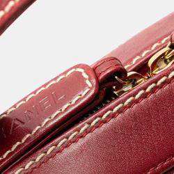 Pre Owned Chanel Red CC Lambskin Wild Stitch Handbag