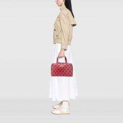 Pre Owned Chanel Red CC Lambskin Wild Stitch Handbag