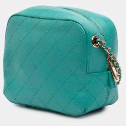 Pre Owned Chanel Blue CC Stitched Calfskin Enamel Camera Bag
