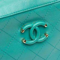 Pre Owned Chanel Blue CC Stitched Calfskin Enamel Camera Bag