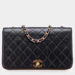 Pre Owned Chanel Black Medium Quilted Lambskin Full Flap