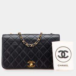 Pre Owned Chanel Black Medium Quilted Lambskin Full Flap