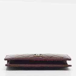 Pre Owned محفظة شانيال واي جلد برغندي مبطن براءة اختراع