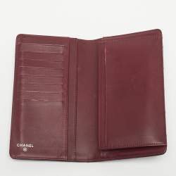Pre Owned محفظة شانيال واي جلد برغندي مبطن براءة اختراع