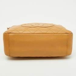 Pre Owned Chanel Beige Quilted Caviar Leather Petite Shopper Tote