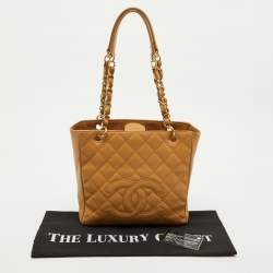 Pre Owned Chanel Beige Quilted Caviar Leather Petite Shopper Tote