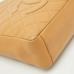 Pre Owned Chanel Beige Quilted Caviar Leather Petite Shopper Tote