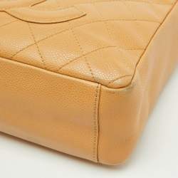 Pre Owned Chanel Beige Quilted Caviar Leather Petite Shopper Tote