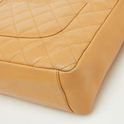Pre Owned Chanel Beige Quilted Caviar Leather Petite Shopper Tote