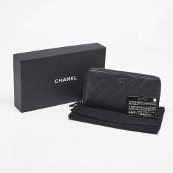 Pre Owned Chanel Black Quilted Caviar Leather CC Zip Around Wallet
