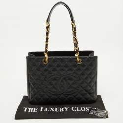Pre Owned Chanel Black Quilted Caviar Leather Grand GST Shopper Tote