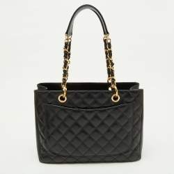 Pre Owned Chanel Black Quilted Caviar Leather Grand GST Shopper Tote