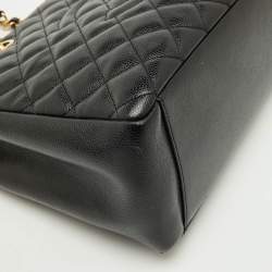 Pre Owned Chanel Black Quilted Caviar Leather Grand GST Shopper Tote