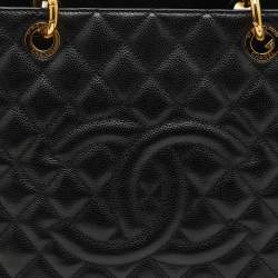 Pre Owned Chanel Black Quilted Caviar Leather Grand GST Shopper Tote