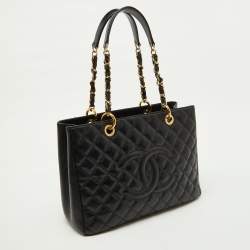 Pre Owned Chanel Black Quilted Caviar Leather Grand GST Shopper Tote