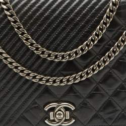 Pre Owned Chanel Black Mixed Quilted Leather Medium Coco Boy Flap Bag